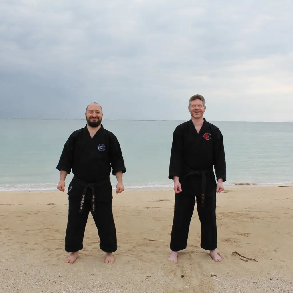 Olgun training in Okiawa on the beach with John Wetherell Sensei [4th Dan Karate & Black Sash Wing Chun Kung Fu]